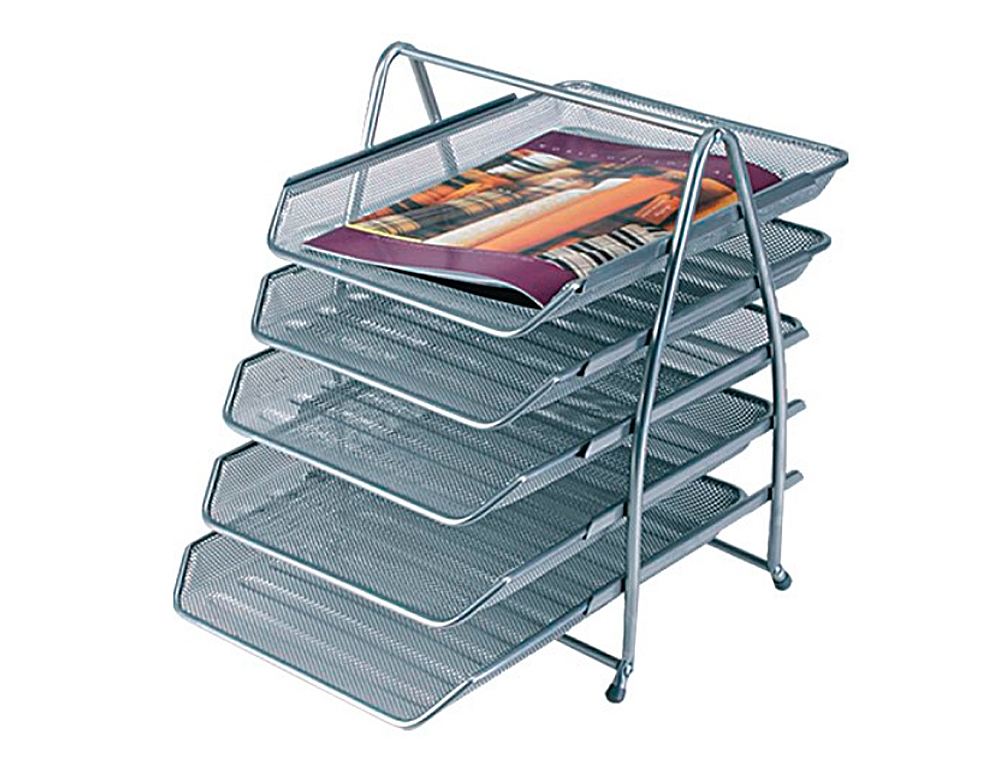 Q-CONNECT - Bandeja sobremesa metalica kf18476 rejilla plata 5 bandejas movibles 350x275x375 mm (Ref. KF18476)