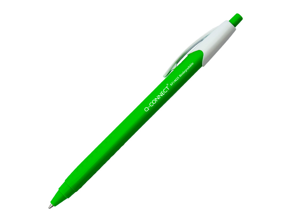 Q-CONNECT - Boligrafo retractil kf14625 biodegradable verde tinta azul (Ref. KF14625)