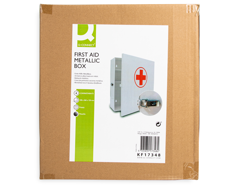Q-CONNECT - Botiquin metalico 4 compartimentos vacio primeros auxilios 330x360x120 mm (Ref. KF17348)