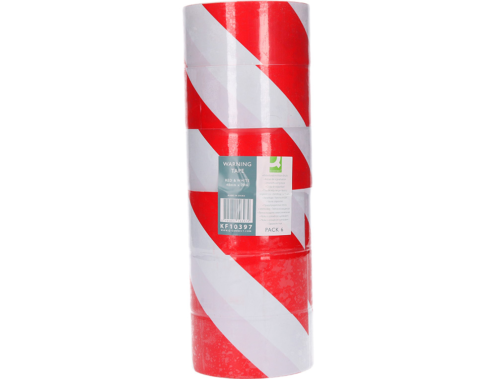 Q-CONNECT - Cinta adhesiva de seguridad blanca y roja 20 mt x 48 mm (Ref. KF10397)