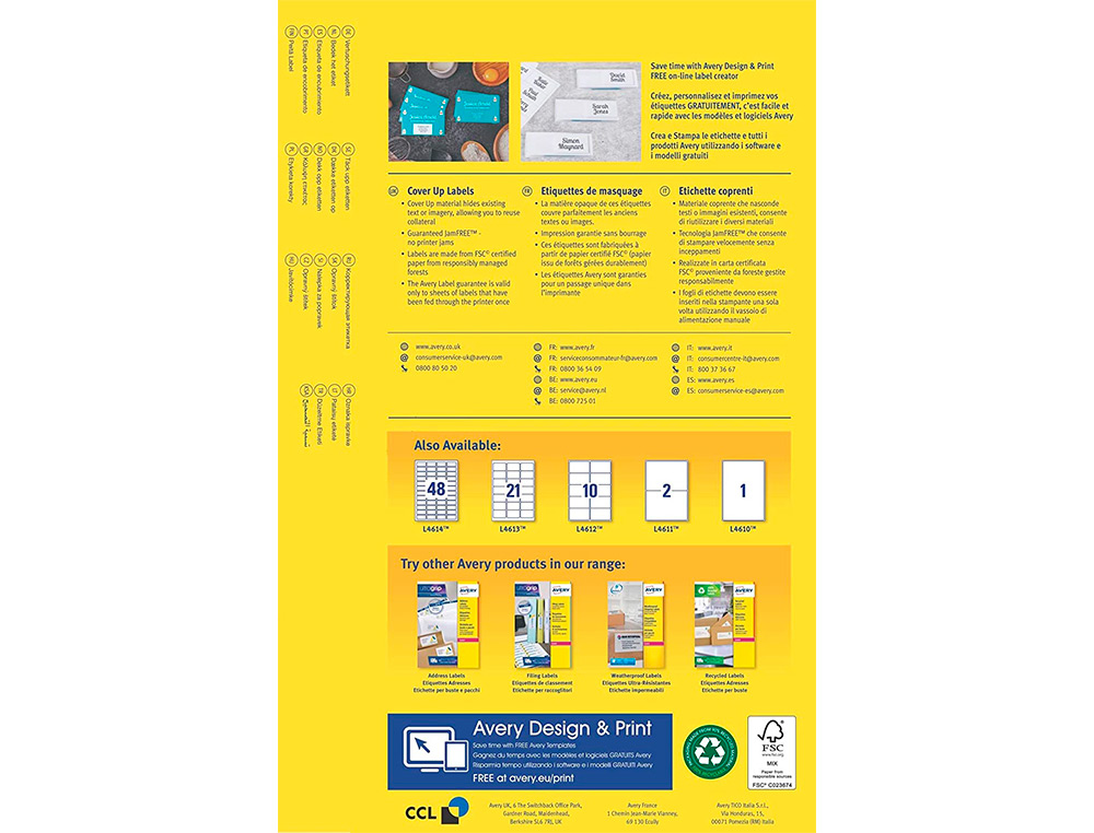 AVERY - Etiqueta adhesiva permanente para impresora laser blanca 63,5x38,1 mm caja de 525 unidades (Ref. L4613-25)
