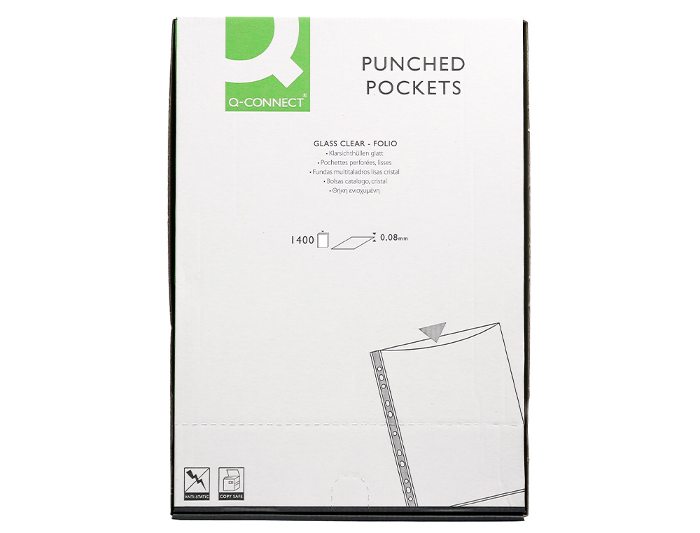 Q-CONNECT - Funda multitaladro folio 80 mc cristal caja de 1400 unidades (Ref. KF15539)