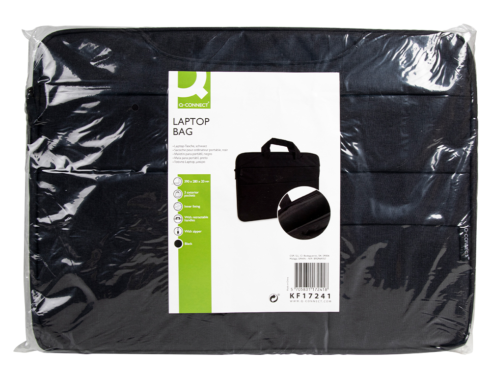 Q-CONNECT - Maletin para portatil 15,6\" con asas retractiles cremallera 3 bolsillos exteriores negro (Ref. KF17241)