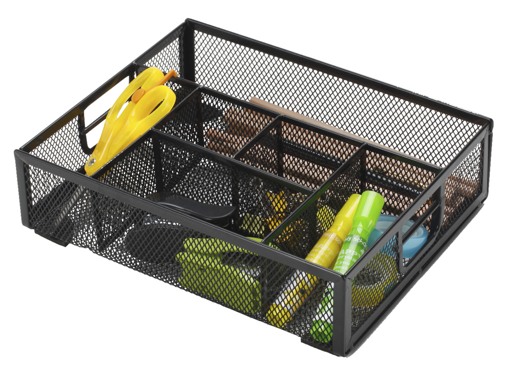 Q-CONNECT - Organizador sobremesa kf17291 bandeja metalica rejilla negra con 6 departamentos 235x183x65 mm (Ref. KF17291)