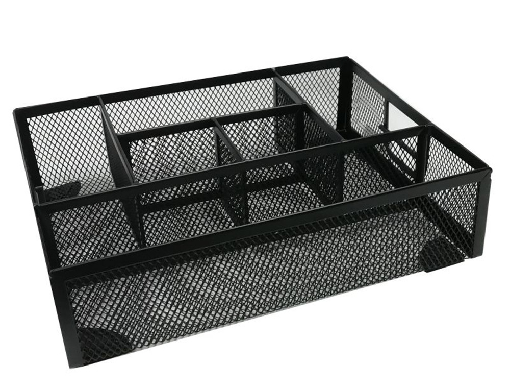 Q-CONNECT - Organizador sobremesa kf17291 bandeja metalica rejilla negra con 6 departamentos 235x183x65 mm (Ref. KF17291)