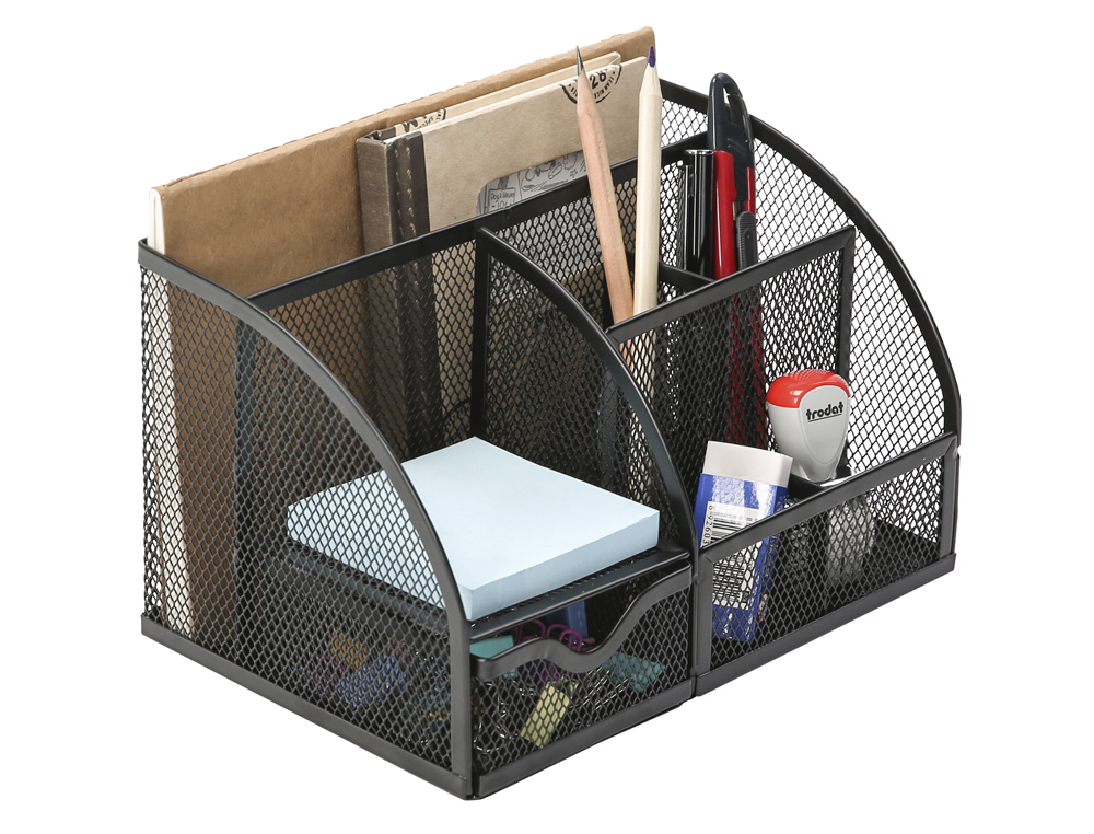 Q-CONNECT - Organizador sobremesa kf17295 metalico curvo rejilla negra con 5 departamentos 220x140x130 mm (Ref. KF17295)