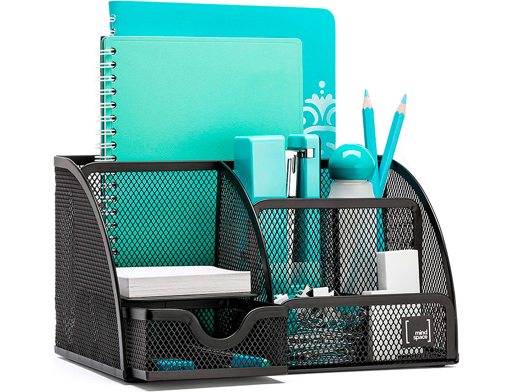 Q-CONNECT - Organizador sobremesa kf17295 metalico curvo rejilla negra con 5 departamentos 220x140x130 mm (Ref. KF17295)