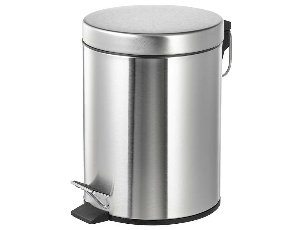 Q-CONNECT - Papelera metalica con pedal cromada 25x38cm capacidad 12 litros (Ref. KF11292)