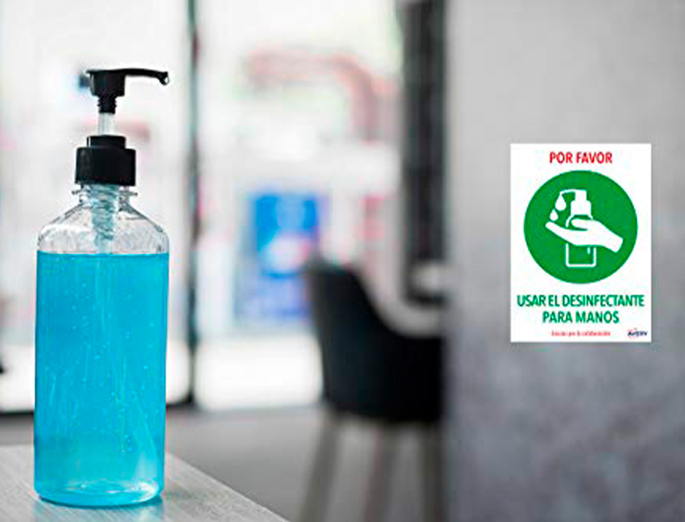 AVERY - Señal adhesiva usar el desinfectante para las manos din A4 resistente a los rayos uv pack de 2 unidades (Ref. AV_KITCOVID3_ES)