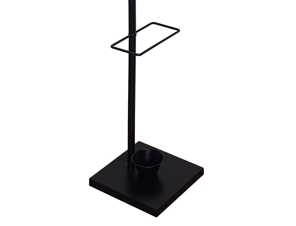 Q-CONNECT - Perchero metalico negro con detalles de madera 6 colgadores y paraguero 174x28,5 cm (Ref. KF17288)