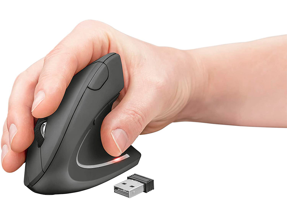 Q-CONNECT - Raton optico inalambrico ergonomico vertical pilas aaa negro (Ref. KF10714)