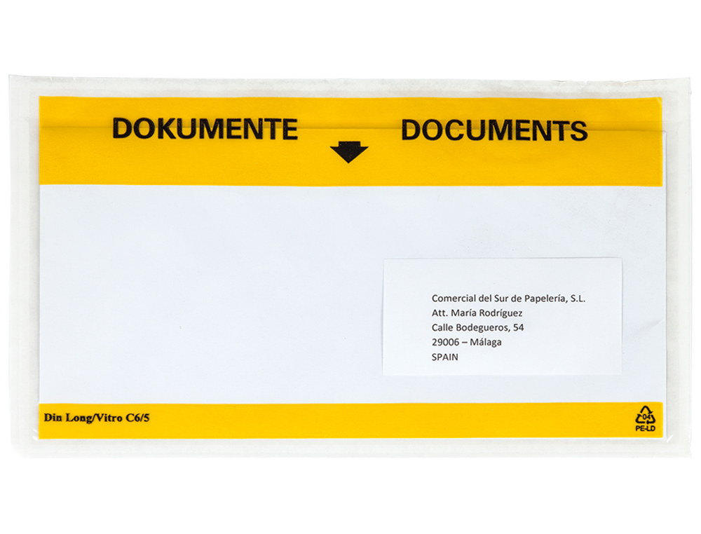 Q-CONNECT - Sobre autoadhesivo portadocumentos multilingue 225x122 mm ventana totalmente transparente paquete de 1000 (Ref. KF11296)