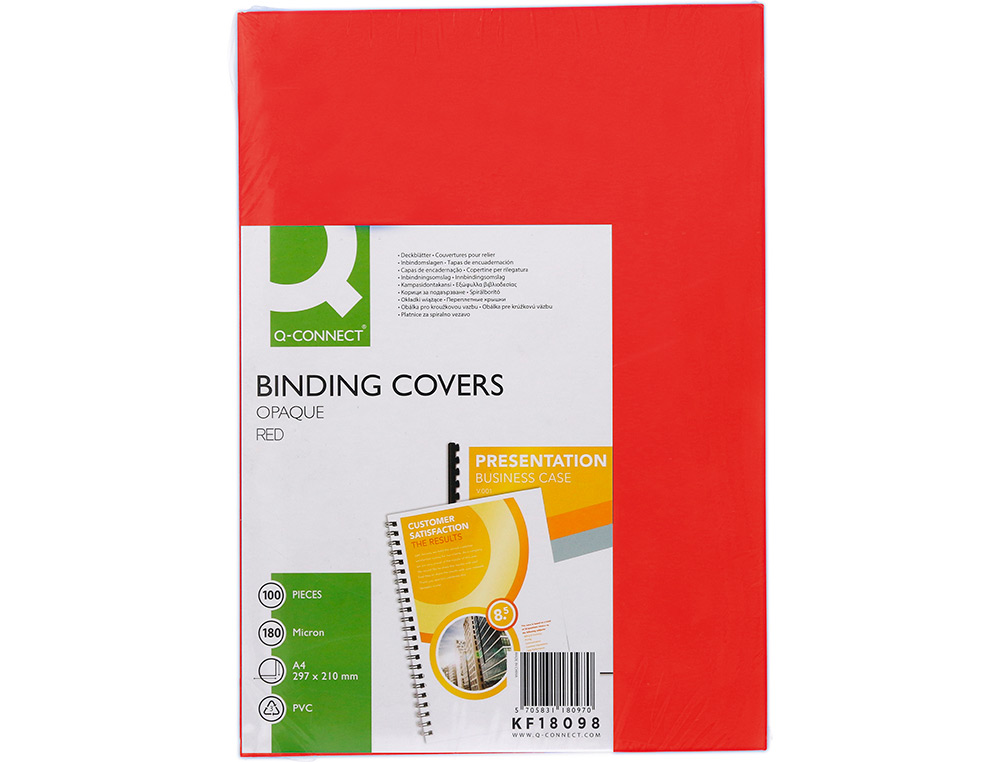 Q-CONNECT - Tapa de encuadernacion pvc din A4 opaca rojo 180 micras caja de 100 unidades (Ref. KF18098)