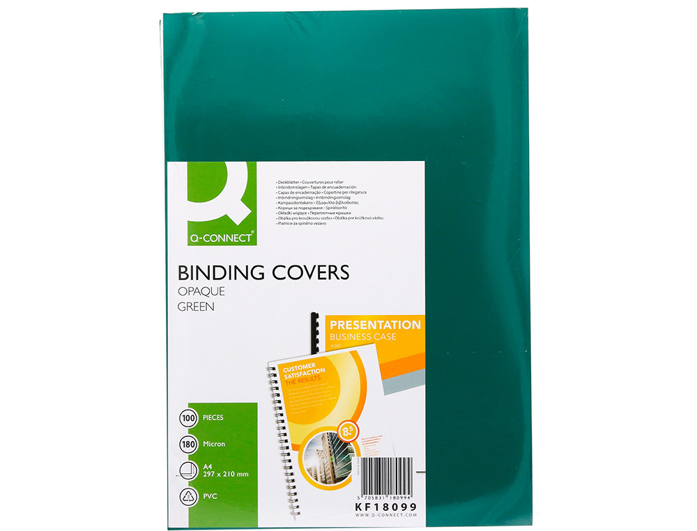 Q-CONNECT - Tapa de encuadernacion pvc din A4 opaca verde 180 micras caja de 100 unidades (Ref. KF18099)