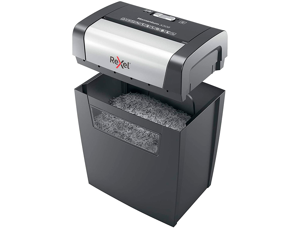 REXEL - Destructora de documentos momentum x308 capacidad de corte 8 hojas destruye grapas y clips 15 litros (Ref. 2104570EU)