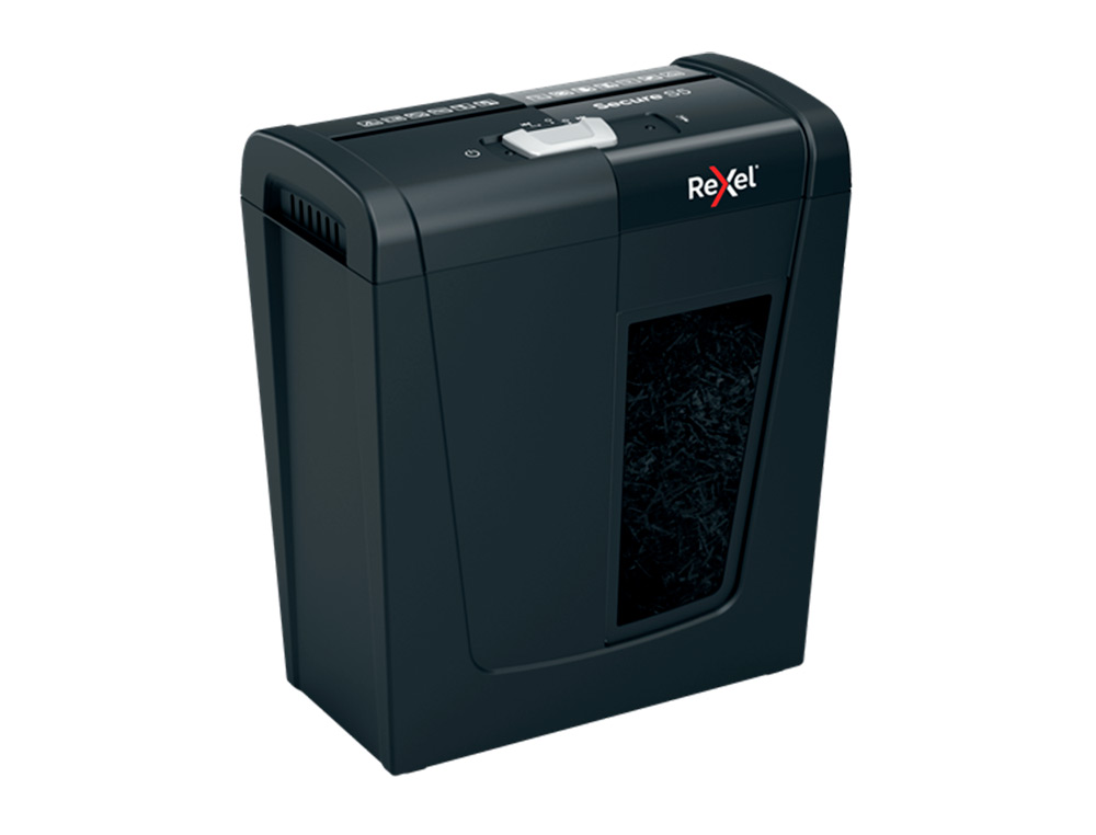 REXEL - Destructora de documentos secure s5 eu capacidad 5 hojas grapas clips tarjetas y cd papelera 10 l (Ref. 2020121EU)