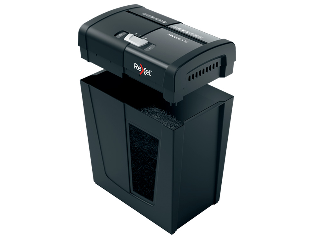 REXEL - Destructora de documentos secure x10 eu capacidad 10 hojas grapas clips tarjetas y cd 18 l (Ref. 2020124EU)