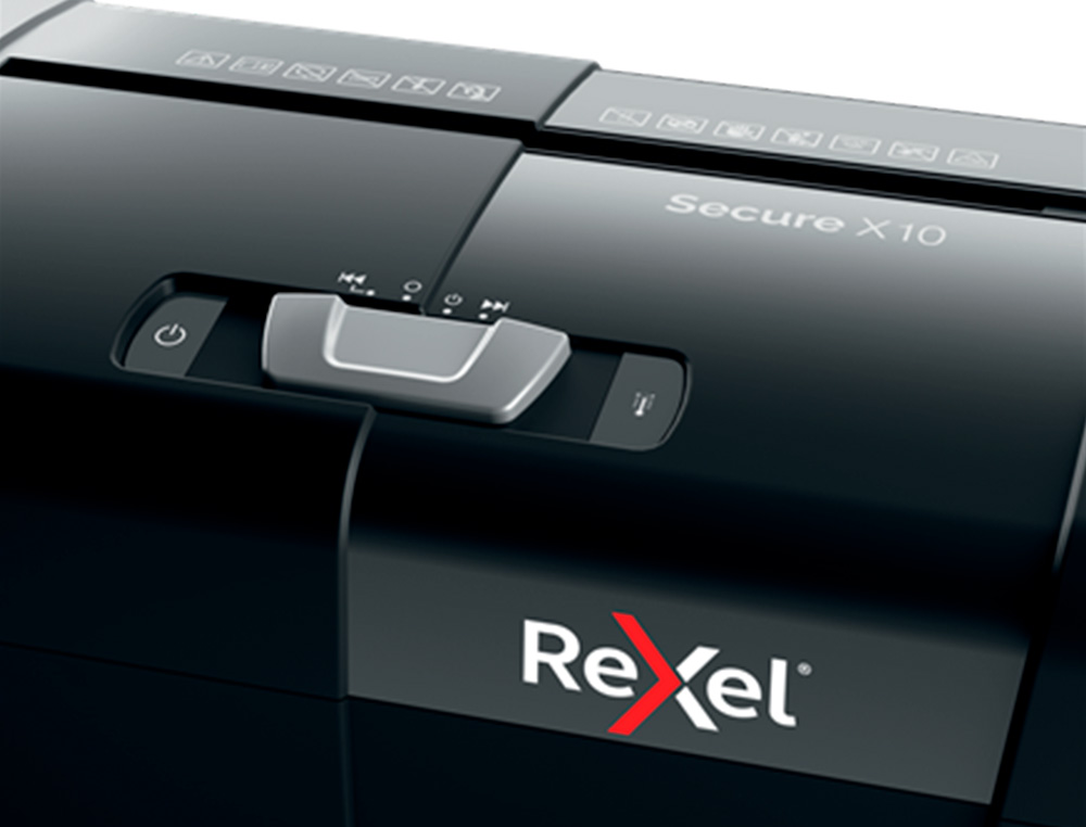 REXEL - Destructora de documentos secure x10 eu capacidad 10 hojas grapas clips tarjetas y cd 18 l (Ref. 2020124EU)
