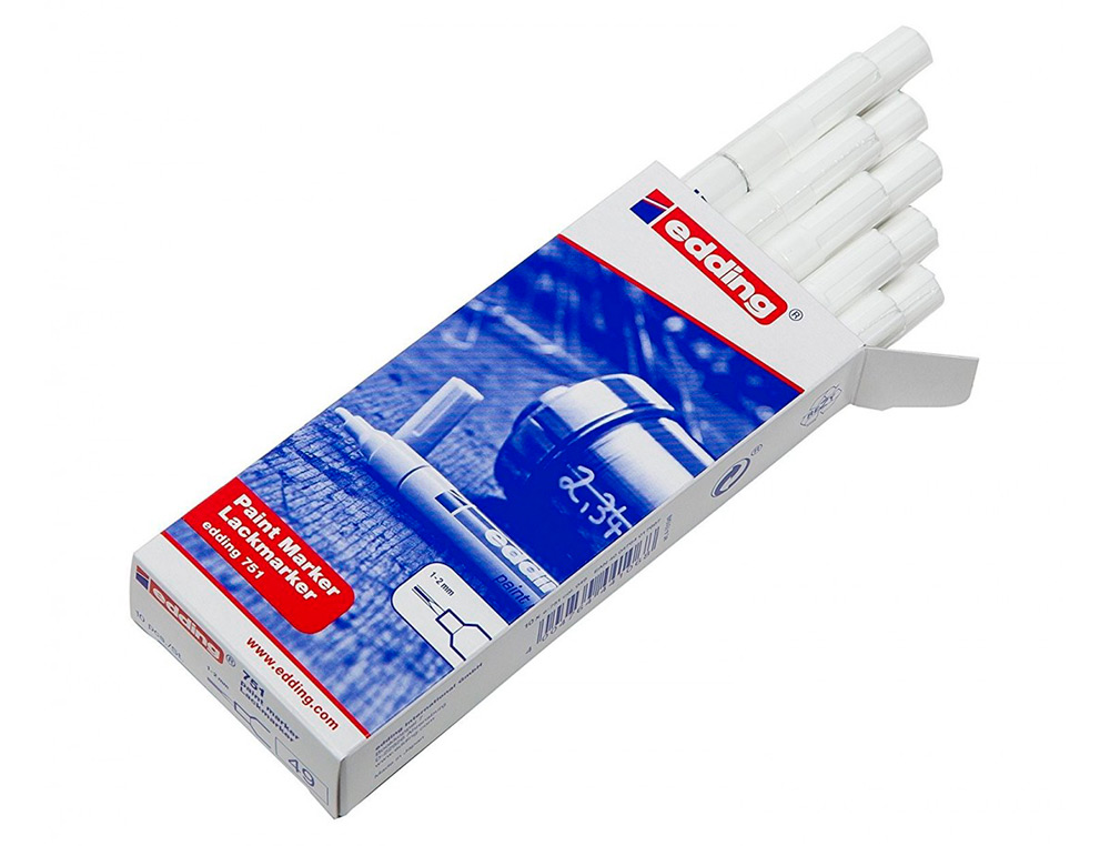 EDDING - Marcador especial 751 Trazo 1-2mm Punta Cónica Tinta opaca Blanco Superficies oscuras 751-49 (Ref.751-049)