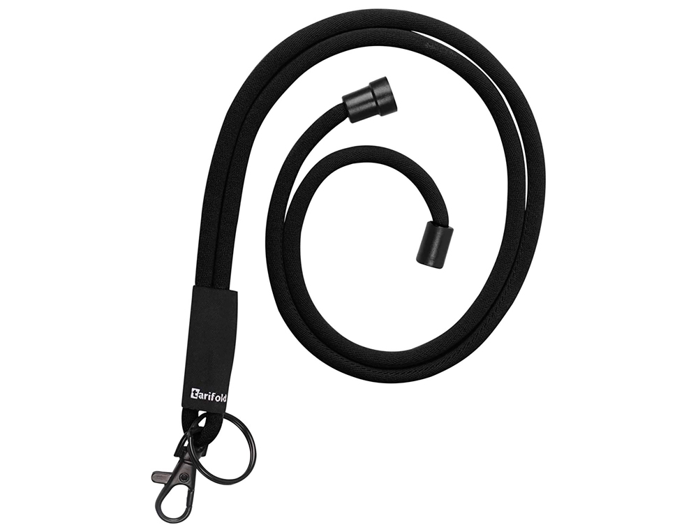 TARIFOLD - Cordon colgante para identific ador textil con llavero y mosqueton 43 cm negro pack de 10 unidades (Ref. 200547)