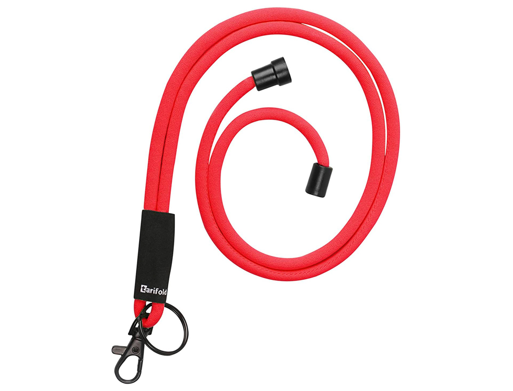TARIFOLD - Cordon colgante para identific ador textil con llavero y mosqueton 43 cm rojo pack de 10 unidades (Ref. 200543)