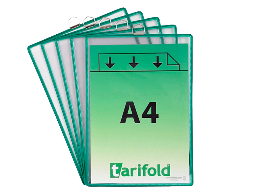 TARIFOLD - Funda para colgar din A4 pvc con anilla marco verde pack de 5 unidades (Ref. 154505)