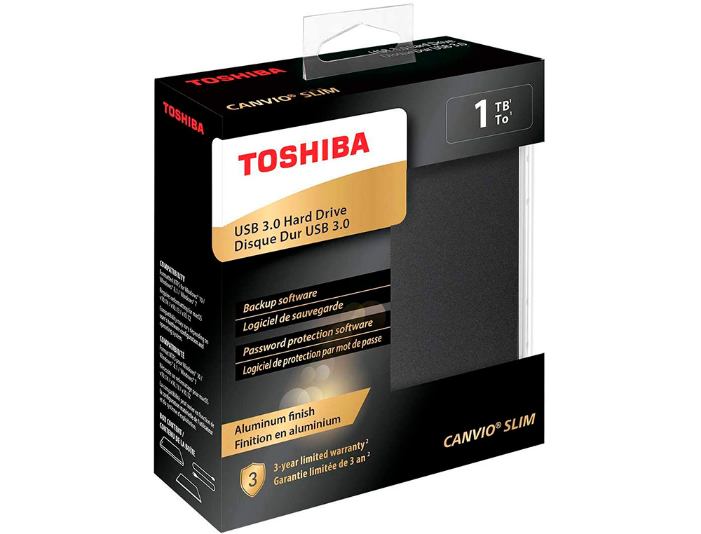 TOSHIBA - Disco duro externo canvio slim hdd 2,50\" 5.000 mbit/s usb 3.0 1 tb color negro (Ref. HDTD310EK3DA) (Canon L.P.I. 6,45€ Incluido)