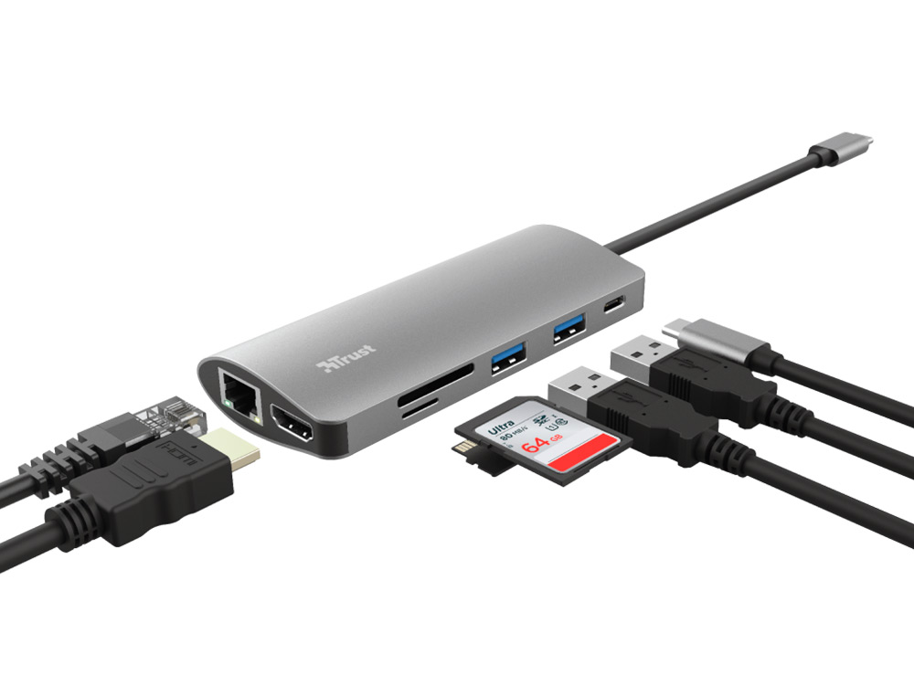 TRUST - Adaptador dalyx 7 en 1 multipuerto usb-c / hdmi / 2x usb-a / network / micro / micro sd / ethernet (Ref. 23775)