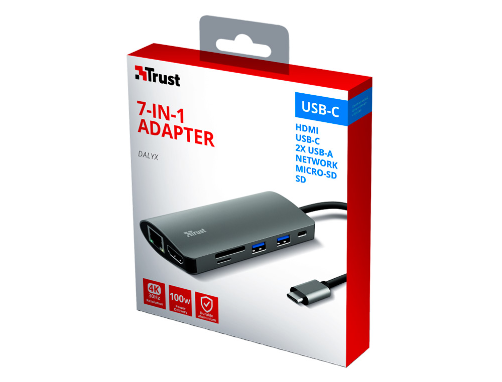 TRUST - Adaptador dalyx 7 en 1 multipuerto usb-c / hdmi / 2x usb-a / network / micro / micro sd / ethernet (Ref. 23775)