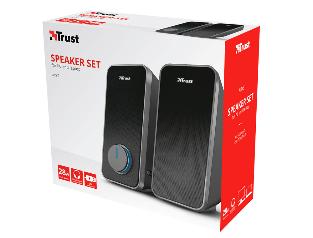 TRUST - Altavoces arys 2.0 potencia maxima 28w control de volumen y conexion auriculares usb color negro (Ref. 20179)