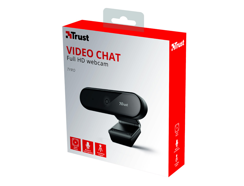 TRUST - Camara webcam tyro con microfono y tripode 1920x1080 full hd usb 2.0 color negro (Ref. 23637)