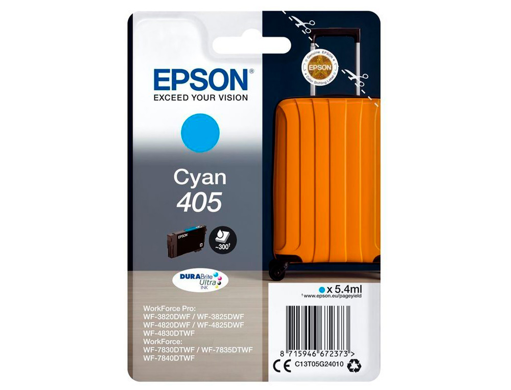 EPSON - Cartucho de inyección de tinta 405 wf-3820dwf / wf-4820dwf / wf-7830dtwf / wf-7840dtwf cian (Ref. C13T05G24010)