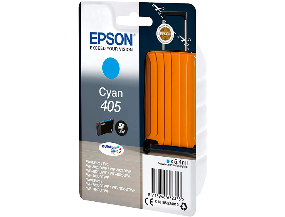 EPSON - Cartucho de inyección de tinta 405 wf-3820dwf / wf-4820dwf / wf-7830dtwf / wf-7840dtwf cian (Ref. C13T05G24010)