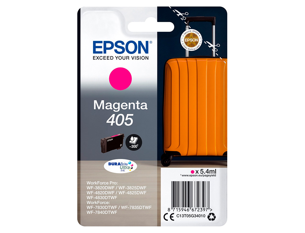 EPSON - Cartucho de inyección de tinta 405 wf-3820dwf / wf-4820dwf / wf-7830dtwf / wf-7840dtwf magenta (Ref. C13T05G34010)
