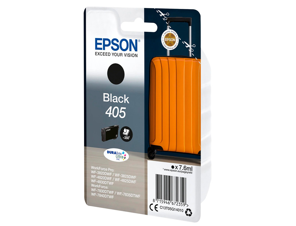 EPSON - Cartucho de inyección de tinta 405 wf-3820dwf / wf-4820dwf / wf-7830dtwf / wf-7840dtwf negro (Ref. C13T05G14010)