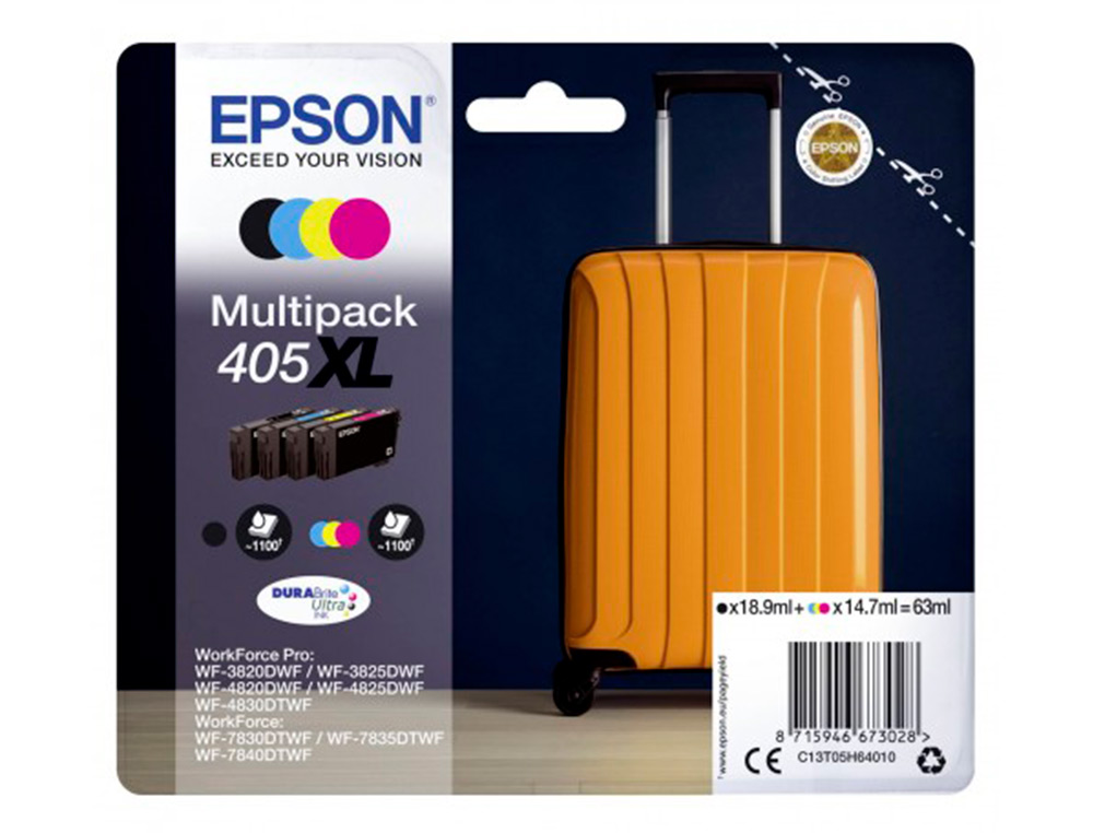 EPSON - Cartucho de inyección de tinta 405 XL wf-3820dwf / wf-4820dwf / wf-7830dtwf / wf-7840dtwf alta capacidad pack de 4 (Ref. C13T05H64010)