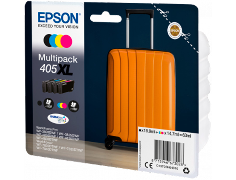 EPSON - Cartucho de inyección de tinta 405 XL wf-3820dwf / wf-4820dwf / wf-7830dtwf / wf-7840dtwf alta capacidad pack de 4 (Ref. C13T05H64010)