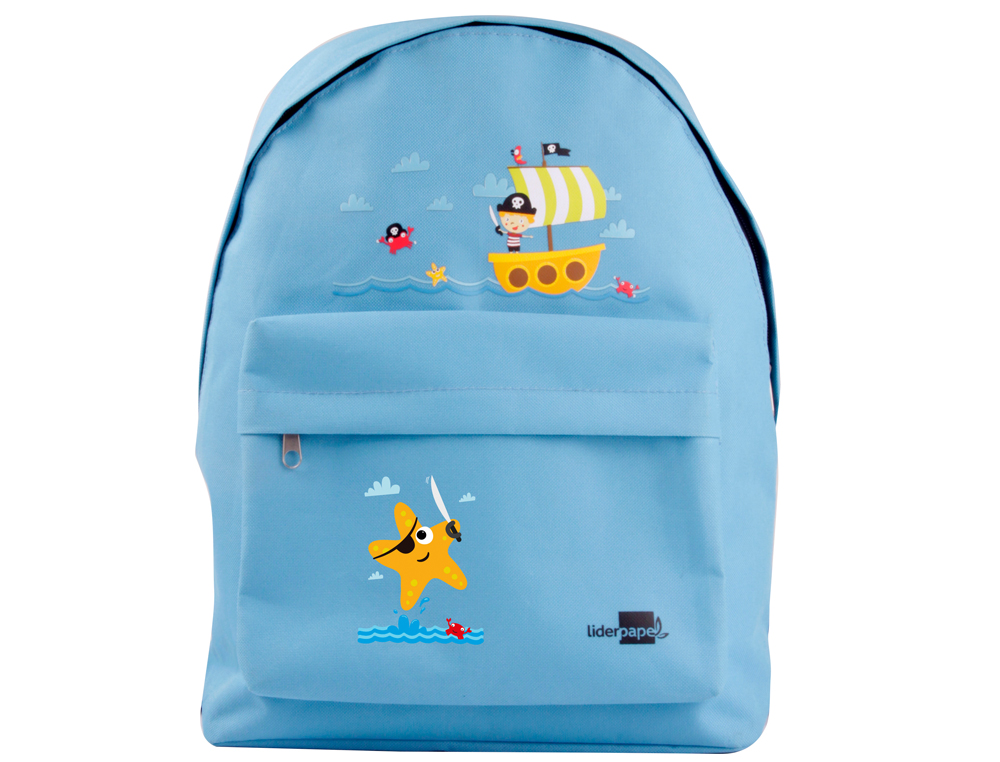 LIDERPAPEL - CARTERA ESCOLAR MOCHILA PIRATAS COLOR CELESTE 380X280X120MM
