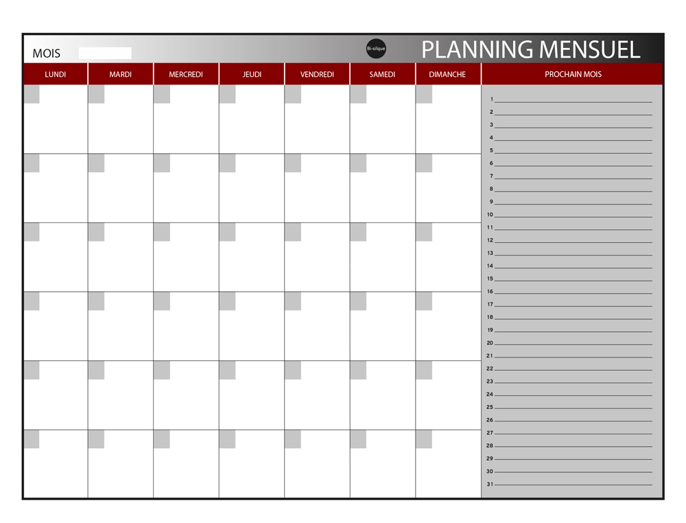 BI-OFFICE - Planning magnetico mensual lacado marco aluminio rotulable 60x45 cm (Ref. GA02179170)