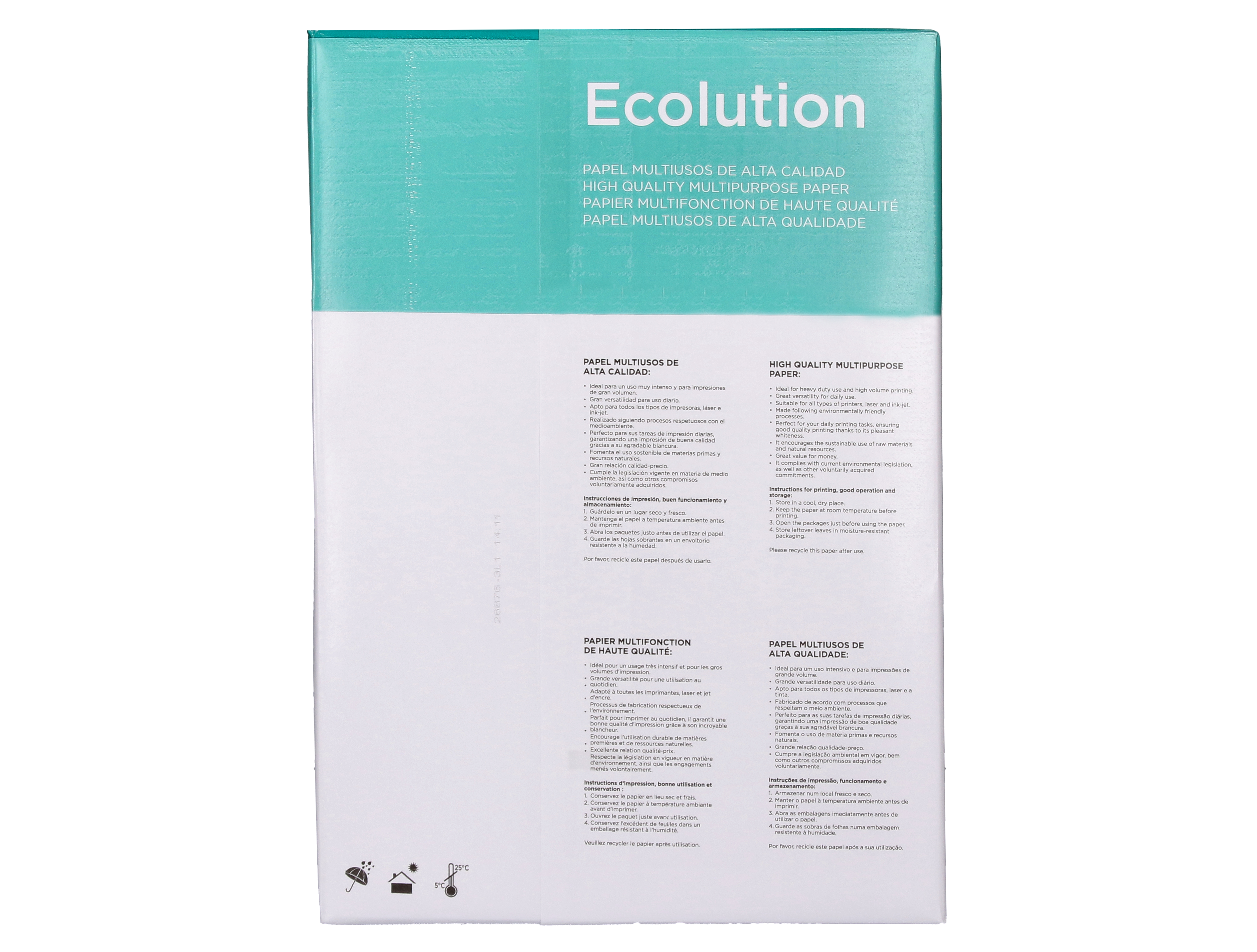 LIDERPAPEL - PAPEL FOTOCOPIADORA ECOLUTION - DIN A4 - 80g - PAQUETE 500 HOJAS (Ref.FT02)