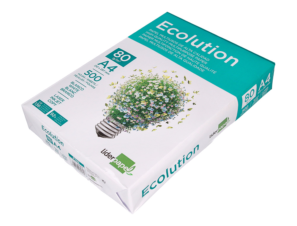 LIDERPAPEL - PAPEL FOTOCOPIADORA ECOLUTION - DIN A4 - 80g - PAQUETE 500 HOJAS (Ref.FT02)