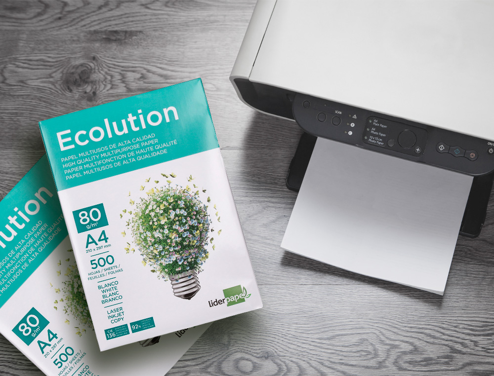 LIDERPAPEL - PAPEL FOTOCOPIADORA ECOLUTION - DIN A4 - 80g - PAQUETE 500 HOJAS (Ref.FT02)