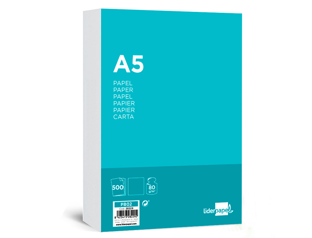 LIDERPAPEL - PAPEL A5 80G/M2 PAQUETE DE 500 BLANCO (Ref.PB02)