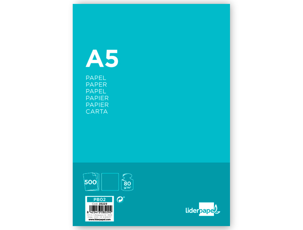 LIDERPAPEL - PAPEL A5 80G/M2 PAQUETE DE 500 BLANCO (Ref.PB02)