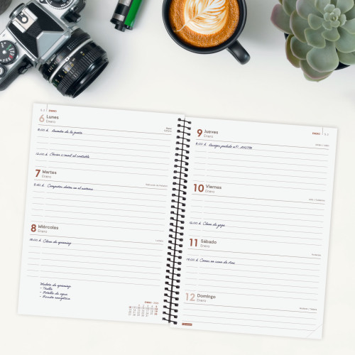 FINOCAM - AGENDA ANUAL 2025 BASIC OPAQUE - Espiral - Semana Vista - E10 - 155x212mm - Burdeos (Ref.742767425)