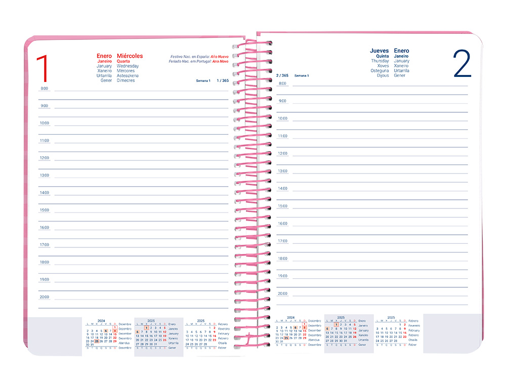LIDERPAPEL - AGENDA ANUAL 2025 - SYROS - Espiral - Día Página - A5 148x210mm - VERDE (Ref.170422)