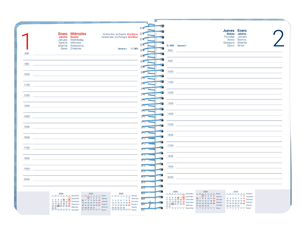 LIDERPAPEL - AGENDA ANUAL 2025 - SYROS - Espiral - Día Página - A5 148x210mm - MORADA (Ref.170423) (copia)