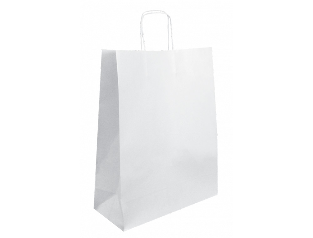 BLANCA - Bolsa de papel basika celulosa blanco asa retorcida tamaño \"l\" 320x140x400 mm (Ref. 02104013)