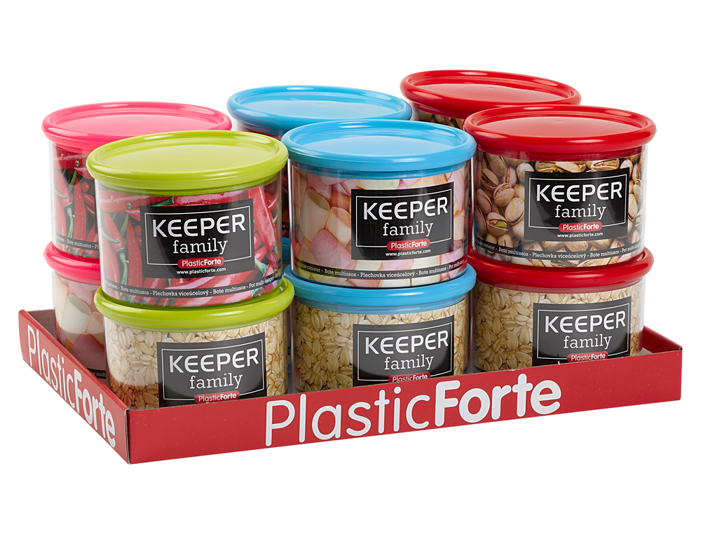 BLANCA - Bote multiusos plastico 500 ml con tapa de color 110x110x80 mm (Ref. 11889)