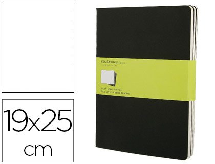 MOLESKINE - CUADERNO TAPA DURA LISO 120 HOJAS CON 16 HOJAS DESMONTABLES COLOR NEGRO PACK DE 3 UNIDADES 190X250 MM (Ref.QP323)